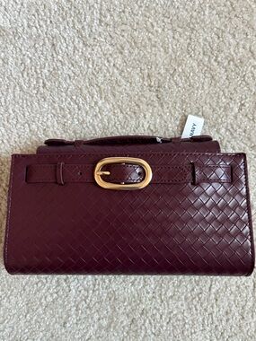 Old Navy Woven Maroon Clutch with Gold Buckle